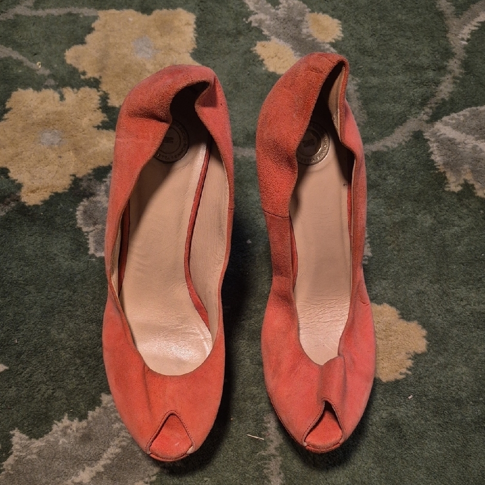 Elegant Coral Peep-Toe Heels